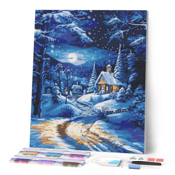Diamond Painting - Moonlight Winter Cottage