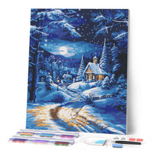 Load image into Gallery viewer, Diamond Painting - Moonlight Winter Cottage
