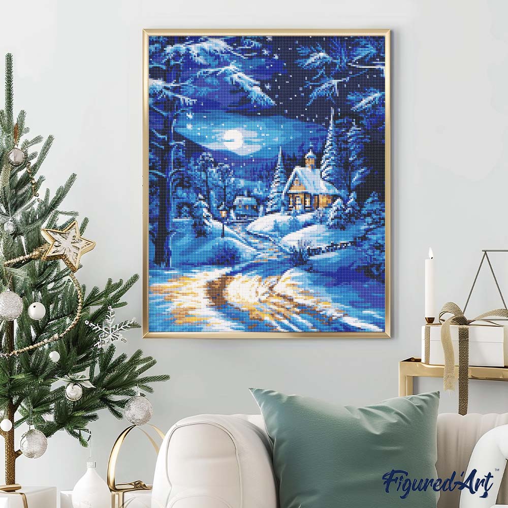 Diamond Painting - Moonlight Winter Cottage