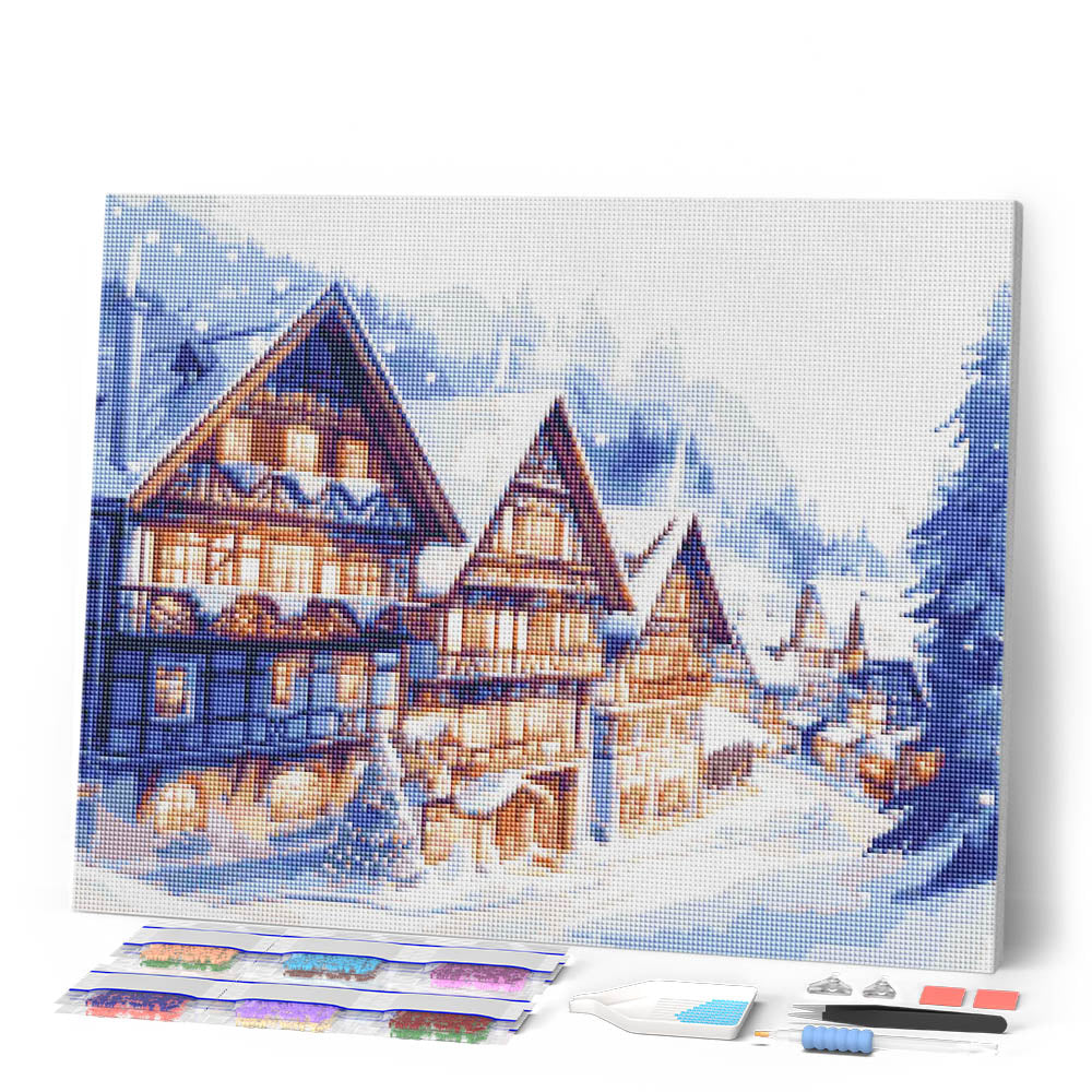 Diamond Painting - Snowy Village in Watercolor