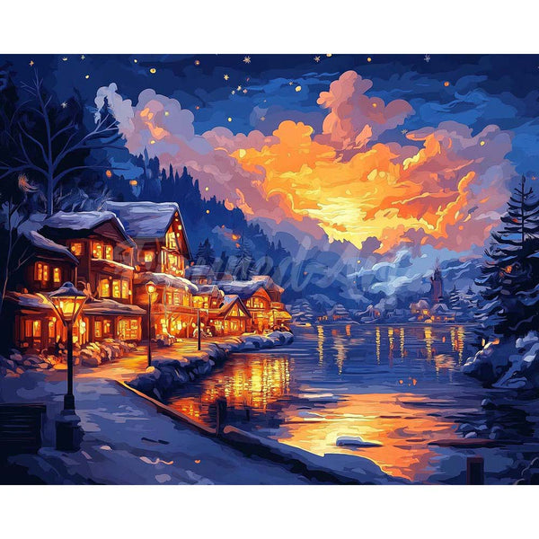 Diamond Painting - Glowing Lakeside Village
