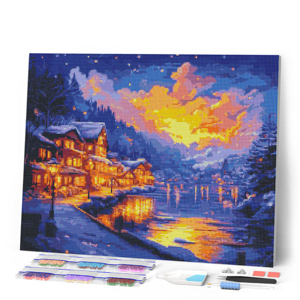Diamond Painting - Glowing Lakeside Village
