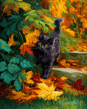 Load image into Gallery viewer, Diamond Painting - Black Cat in Fall