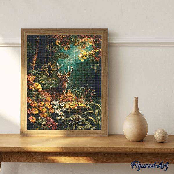 Diamond Painting - Deer Among Fall Blooms