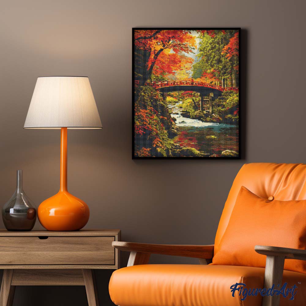 Diamond Painting - Red Bridge in Japan in Fall
