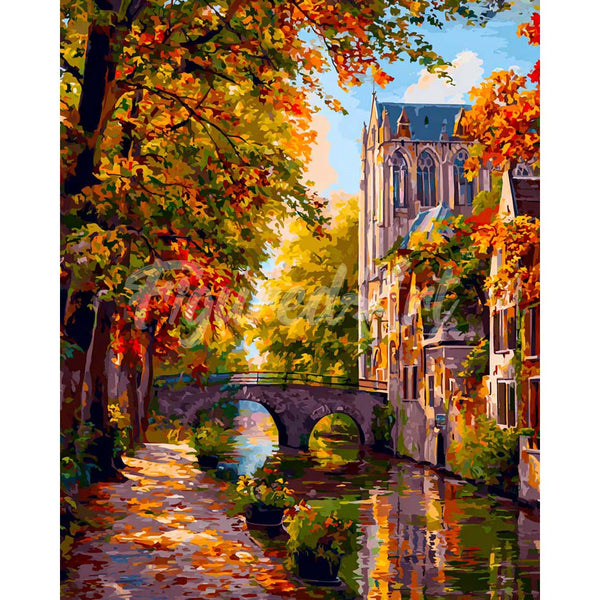 Diamond Painting - Riverside Fall Town