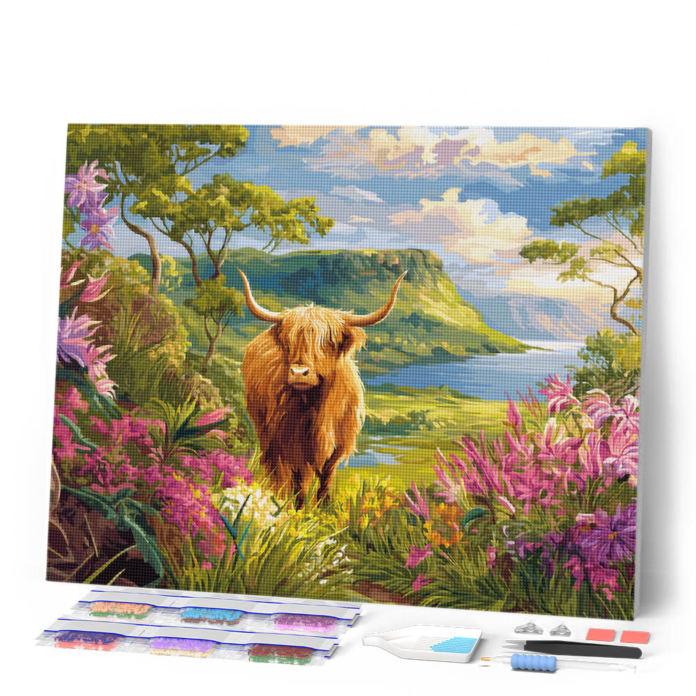 Diamond Painting - Highland Cow Spring Valley – Figured'Art