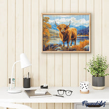 Load image into Gallery viewer, Diamond Painting - Highland Cow Golden Lakeside