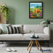 Load image into Gallery viewer, Diamond Painting - Highland Cow Blooming Hills