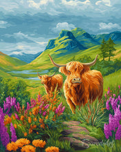 Load image into Gallery viewer, Diamond Painting - Highland Cow Blooming Hills