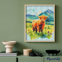 Load image into Gallery viewer, Diamond Painting - Highland Cow Pastel Valley