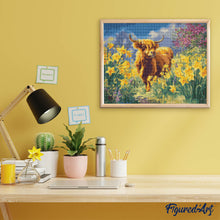 Load image into Gallery viewer, Diamond Painting - Highland cow and daffodils