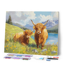 Load image into Gallery viewer, Diamond Painting - Highland cow Family by the Lake