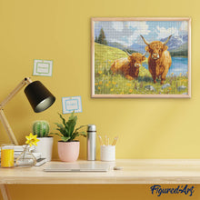 Load image into Gallery viewer, Diamond Painting - Highland cow Family by the Lake