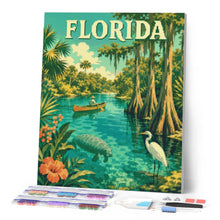 Load image into Gallery viewer, Diamond Painting - Florida Wildlife Vintage Poster canvas already framed
