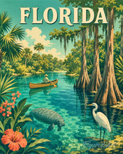 Load image into Gallery viewer, Diamond Painting - Florida Wildlife Vintage Poster canvas already framed
