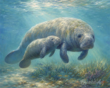 Load image into Gallery viewer, Diamond Painting - Manatee mom and baby cuddles