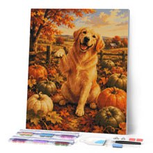 Load image into Gallery viewer, Diamond Painting - Golden Retriever in a Pumpkin Patch