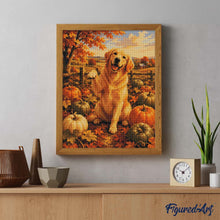 Load image into Gallery viewer, Diamond Painting - Golden Retriever in a Pumpkin Patch