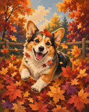 Load image into Gallery viewer, Diamond Painting - Joyful Corgi in Autumn Leaves