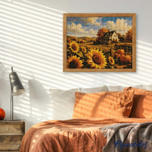 Load image into Gallery viewer, Diamond Painting - Sunflower Field and White Farmhouse