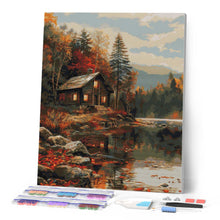 Load image into Gallery viewer, Diamond Painting - Cozy Cabin by the Autumn Lake