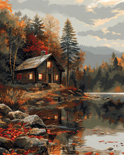 Load image into Gallery viewer, Diamond Painting - Cozy Cabin by the Autumn Lake