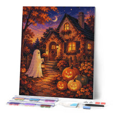 Load image into Gallery viewer, Diamond Painting - Friendly Ghost at a Pumpkin Cottage