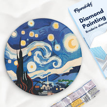 Load image into Gallery viewer, Diamond Painting on Wood Slice - Starry Night Figured'Art USA