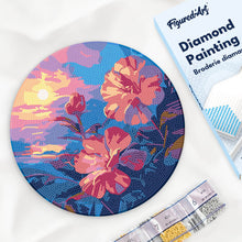 Load image into Gallery viewer, Diamond Painting on Wood Slice - Hibiscus at Sunset Figured'Art USA