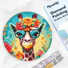 Load image into Gallery viewer, Diamond Painting on Wood Slice - Fantasy Giraffe and Flowers Figured'Art USA