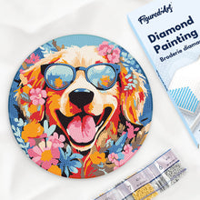 Load image into Gallery viewer, Diamond Painting on Wood Slice - Fantasy Dog and Flowers Figured'Art USA