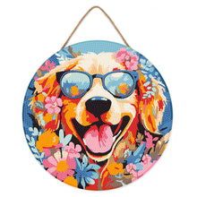 Load image into Gallery viewer, Diamond Painting on Wood Slice - Fantasy Dog and Flowers