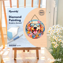 Load image into Gallery viewer, Diamond Painting on Wood Slice - Fantasy Dog and Flowers