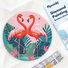 Load image into Gallery viewer, Diamond Painting on Wood Slice - Tropical Flamingos Figured'Art USA