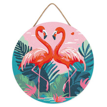 Load image into Gallery viewer, Diamond Painting on Wood Slice - Tropical Flamingos