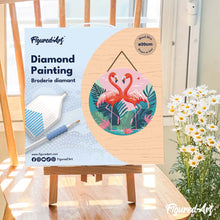 Load image into Gallery viewer, Diamond Painting on Wood Slice - Tropical Flamingos