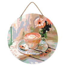Load image into Gallery viewer, Diamond Painting on Wood Slice - Morning Coffee