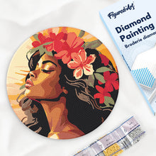 Load image into Gallery viewer, Diamond Painting on Wood Slice - Floral Woman Figured'Art USA