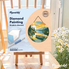 Load image into Gallery viewer, Diamond Painting on Wood Slice - Mountain Lake with Canoe
