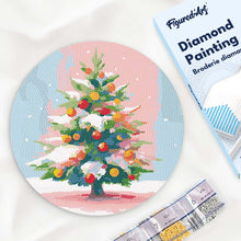 Load image into Gallery viewer, Diamond Painting on Wood Slice - Snowy Christmas Tree Figured'Art USA