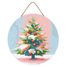Load image into Gallery viewer, Diamond Painting on Wood Slice - Snowy Christmas Tree