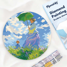 Load image into Gallery viewer, Diamond Painting on Wood Slice - Woman with a Parasol - Monet Figured'Art USA