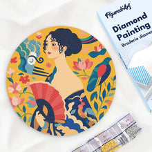Load image into Gallery viewer, Diamond Painting on Wood Slice - Lady with a Fan - Klimt Figured'Art USA