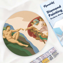 Load image into Gallery viewer, Diamond Painting on Wood Slice - The Creation of Adam - Michelangelo Figured'Art USA