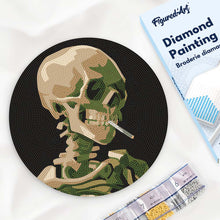 Load image into Gallery viewer, Diamond Painting on Wood Slice - Van Gogh - Skull with Burning Cigarette Figured'Art USA