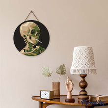 Load image into Gallery viewer, Diamond Painting on Wood Slice - Van Gogh - Skull with Burning Cigarette