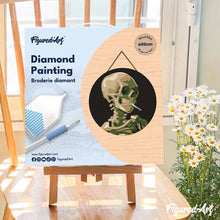 Load image into Gallery viewer, Diamond Painting on Wood Slice - Van Gogh - Skull with Burning Cigarette