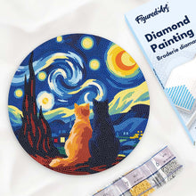 Load image into Gallery viewer, Diamond Painting on Wood Slice - Starry Night Companions Figured'Art USA