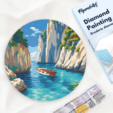 Load image into Gallery viewer, Diamond Painting on Wood Slice - Peaceful Blue Cove Figured'Art USA